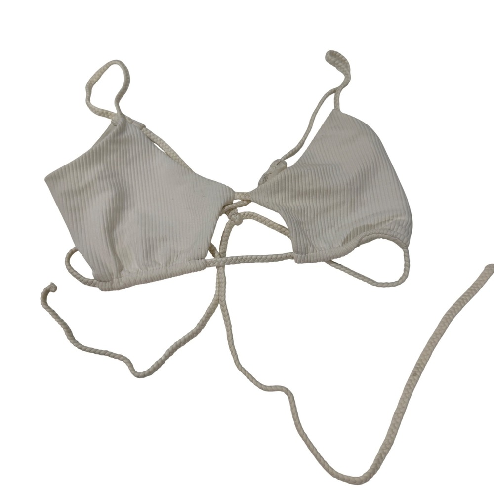 Frankies Bikinis Cream Ribbed Braided Rope Triangle Bikini Top Small Made in USA